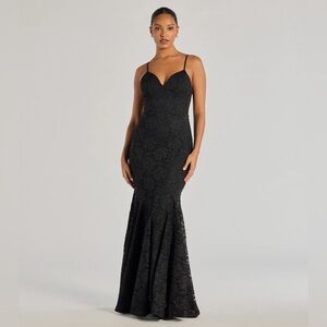 Windsor Black Lace Prom Arna Low Back Mermaid Lace Formal Dress